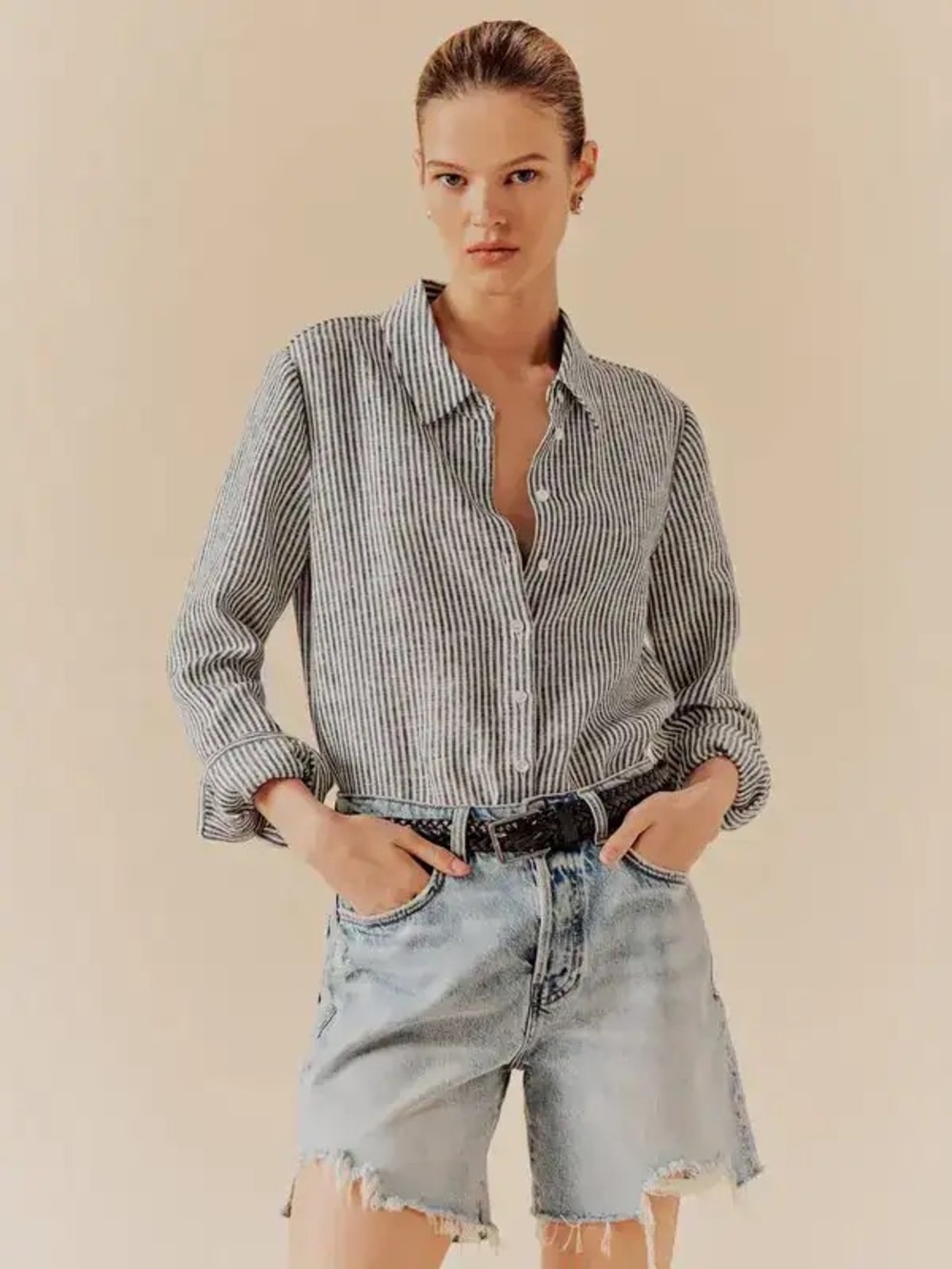 Reformation Linen\ Striped Button-Down Shirt